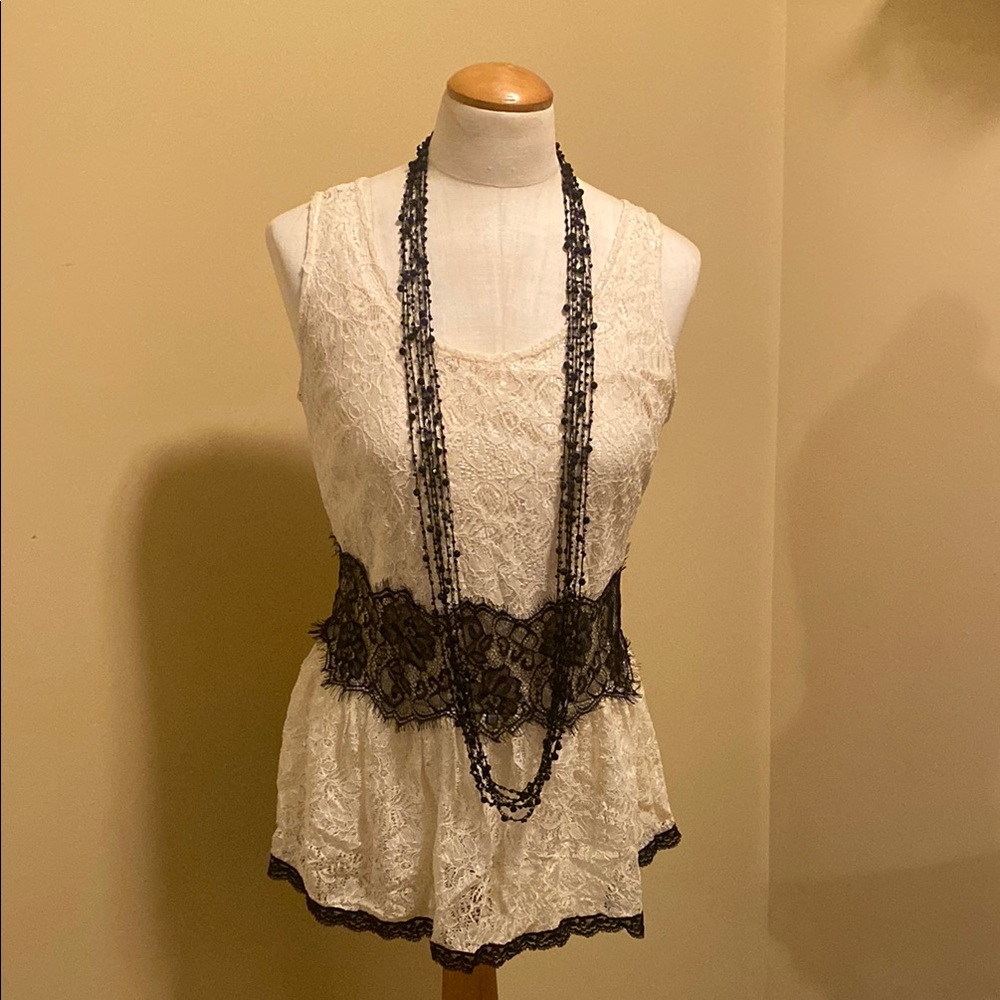 Cream Lace Top with Black Accents